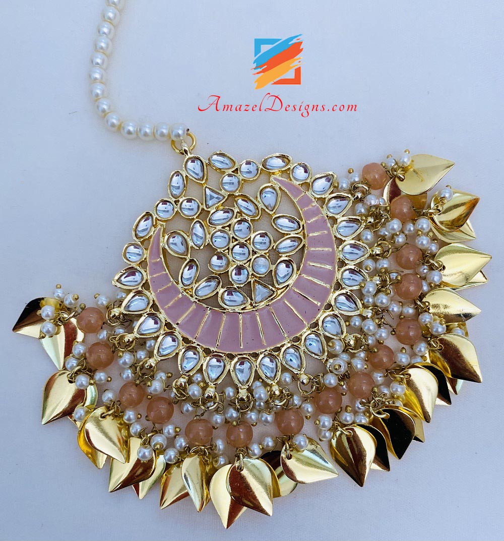 Set Tikka oversize rosa Pippal Patti Jhumka