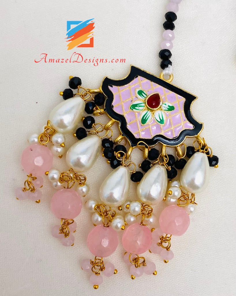 Rosa leichtes Meenakari Waliyaan Tikka Set