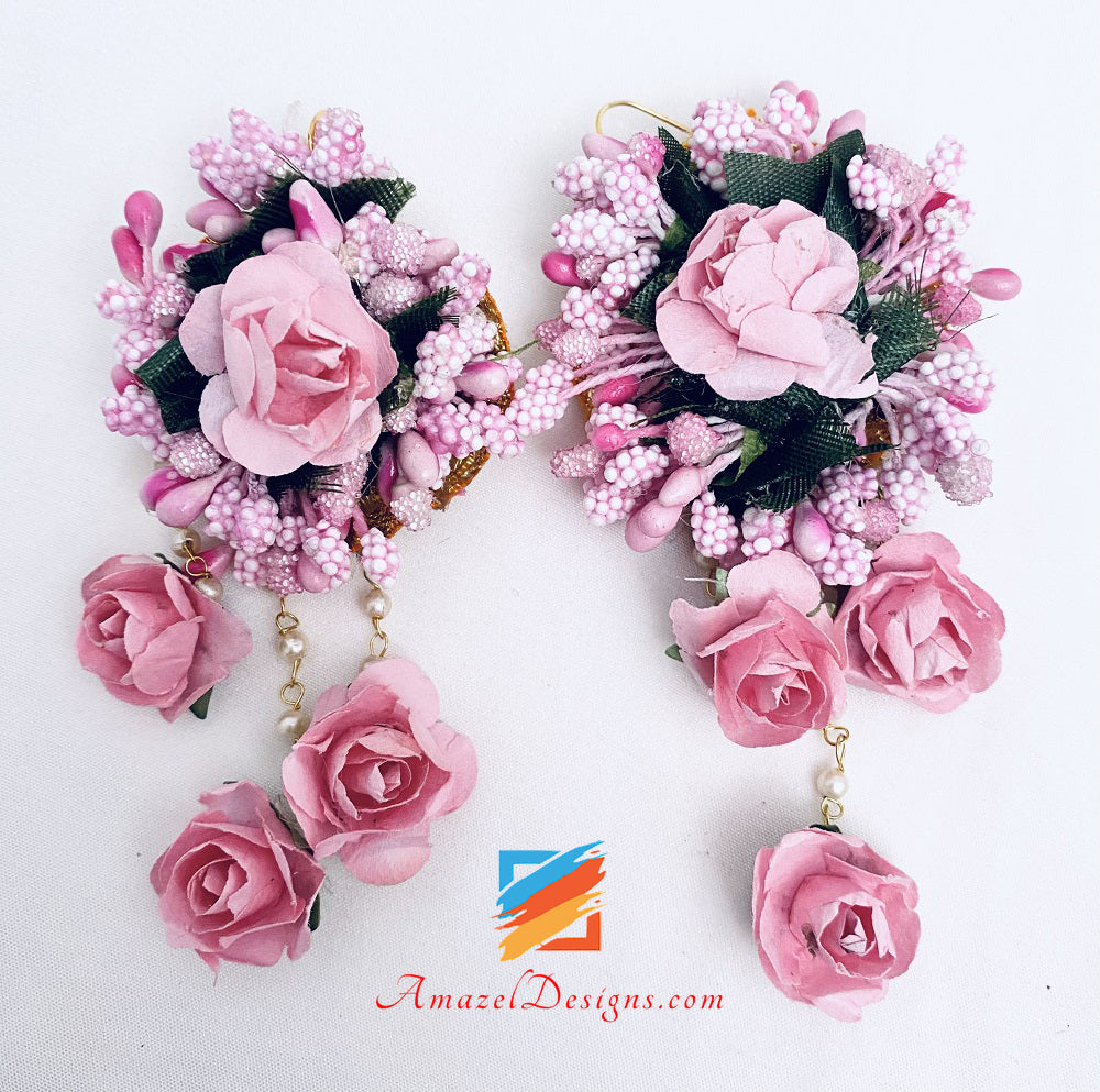 Pink Necklace Earrings Tikka And Hand Pieces Set