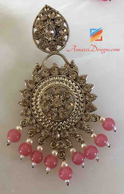 Pink Beads Earring Tikka Set