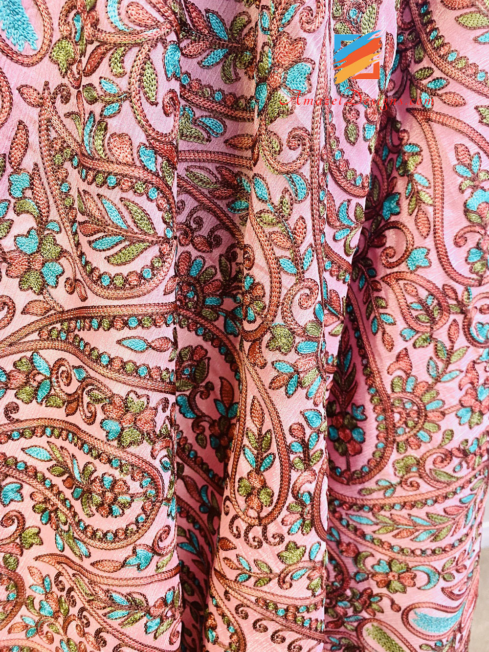 Pinkish Fine Chain Embroidery All Over Ambiya Duppatta Shawl