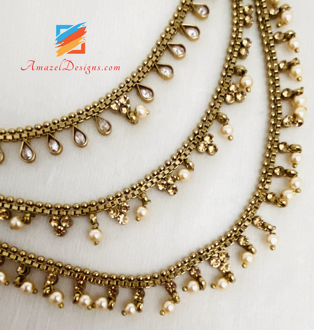 Polki 3 strati Sahara con perline pendenti e pietre