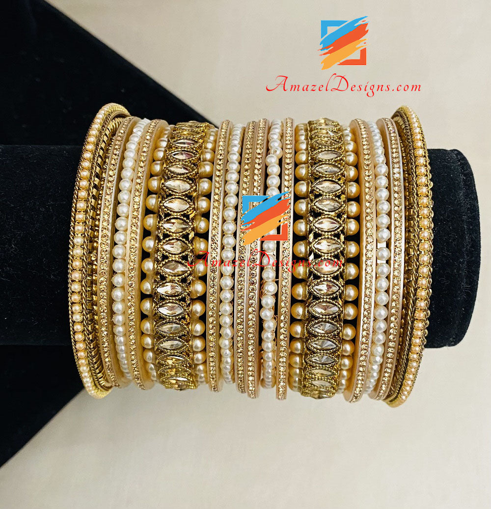 Polki And Beads Bangles Set