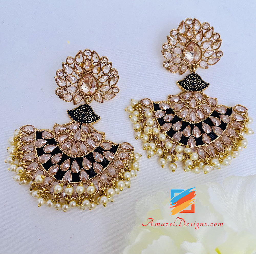 Polki Champagne Black Earrings