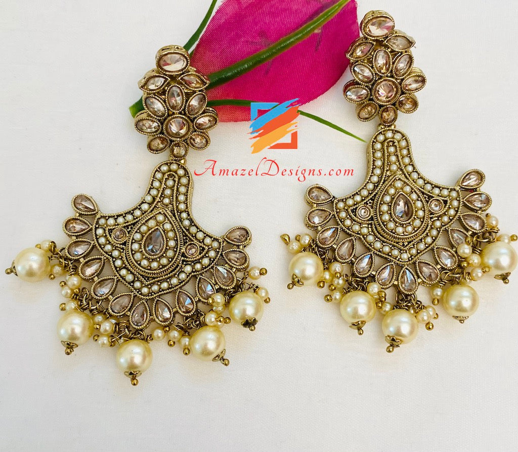 Polki Champagne Bridal Necklace Choker Earrings Tikka Nath and Jhumer Set