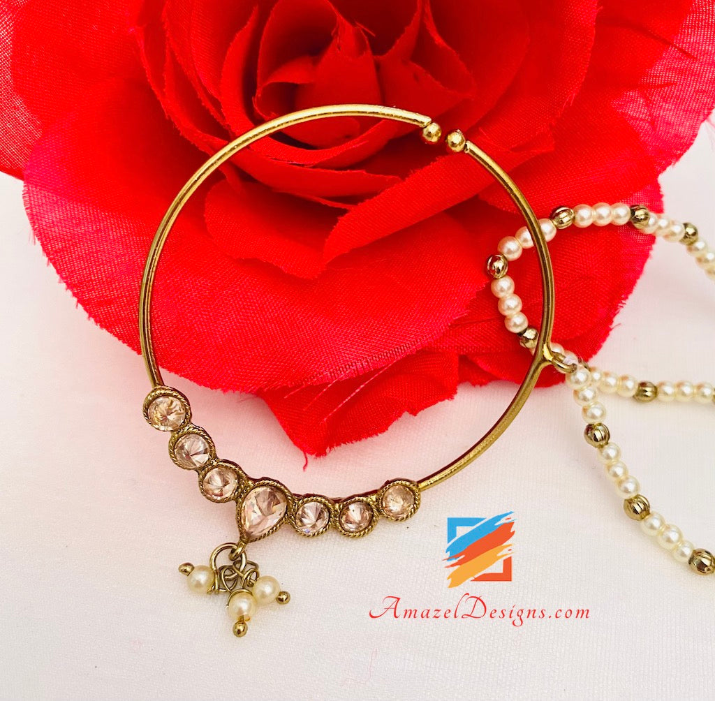 Polki Champagne Bridal Necklace Choker Earrings Tikka Jhumki Nath and Jhummer Set
