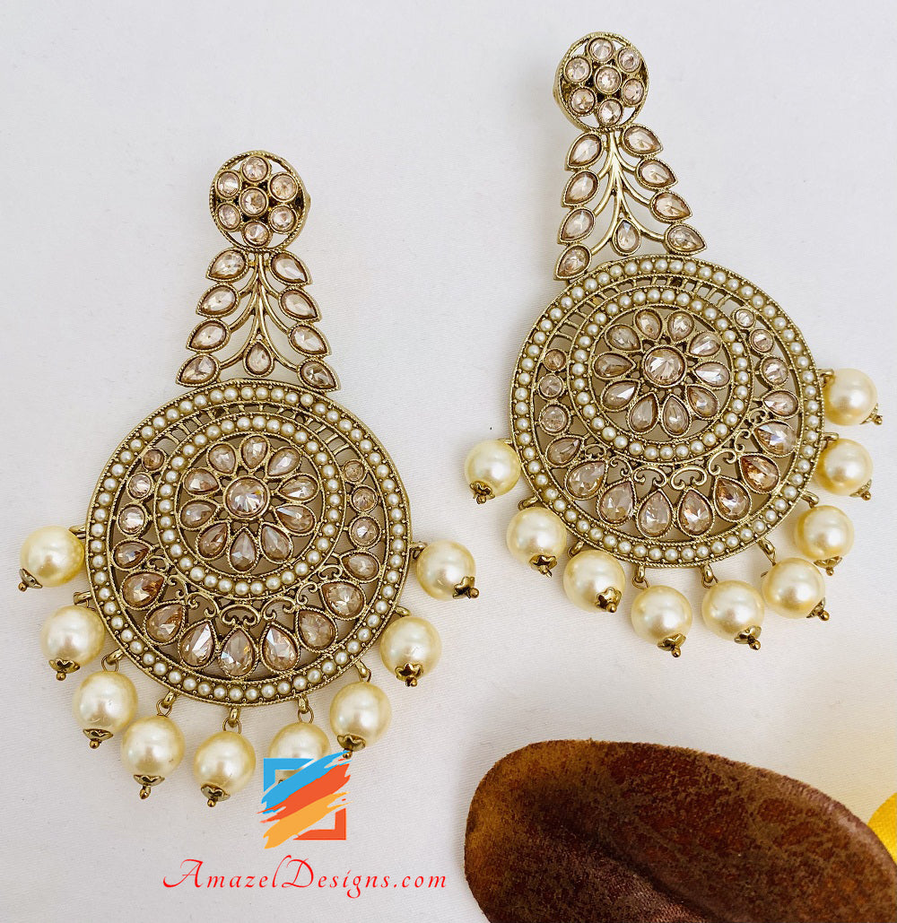 Polki Champagne Earrings Tikka Set