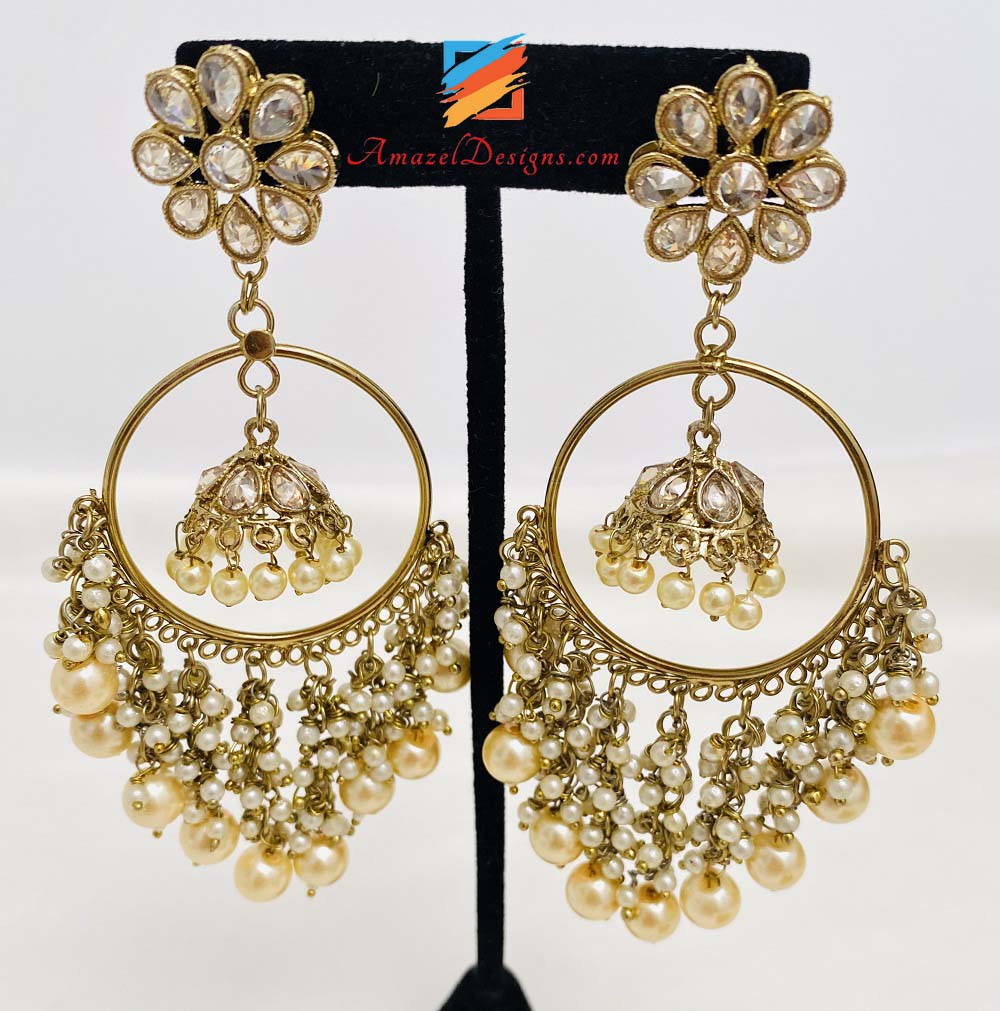 Polki Champagne Lightweight Earrings With Tassels