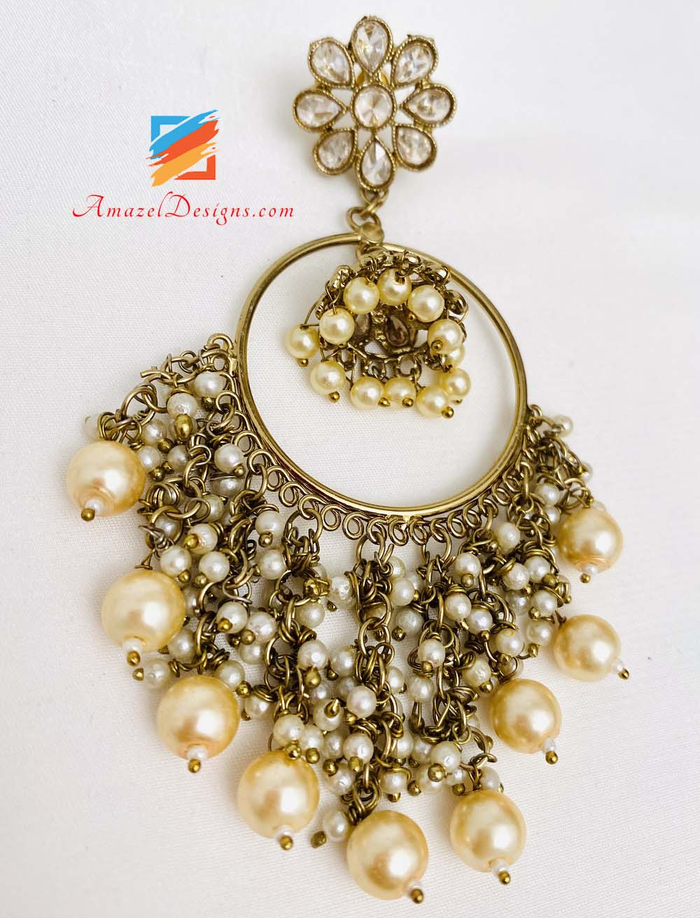 Polki Champagne Lightweight Earrings With Tassels