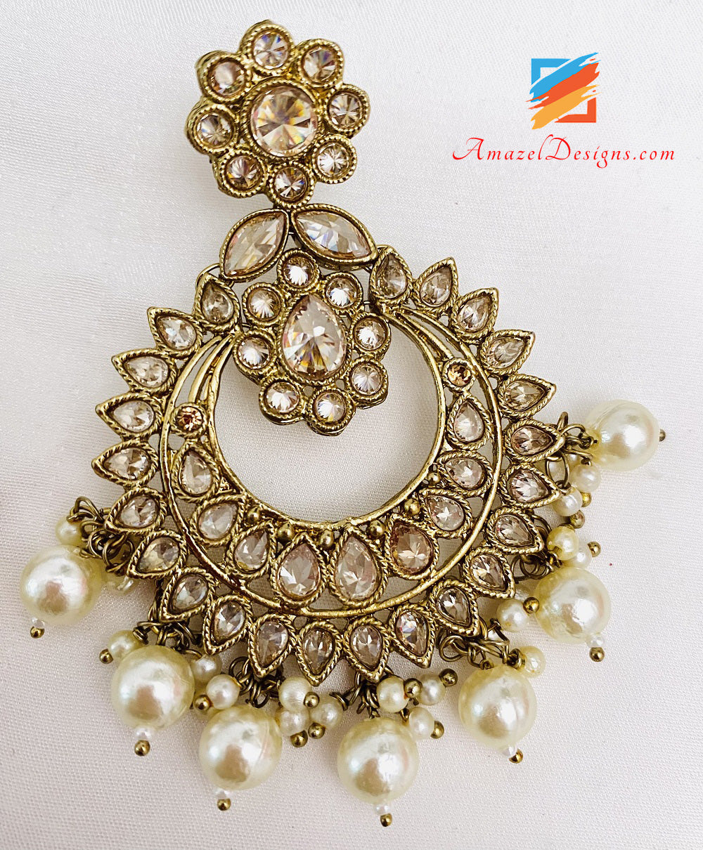 Polki Champagne Necklace Earrings Tikka Set