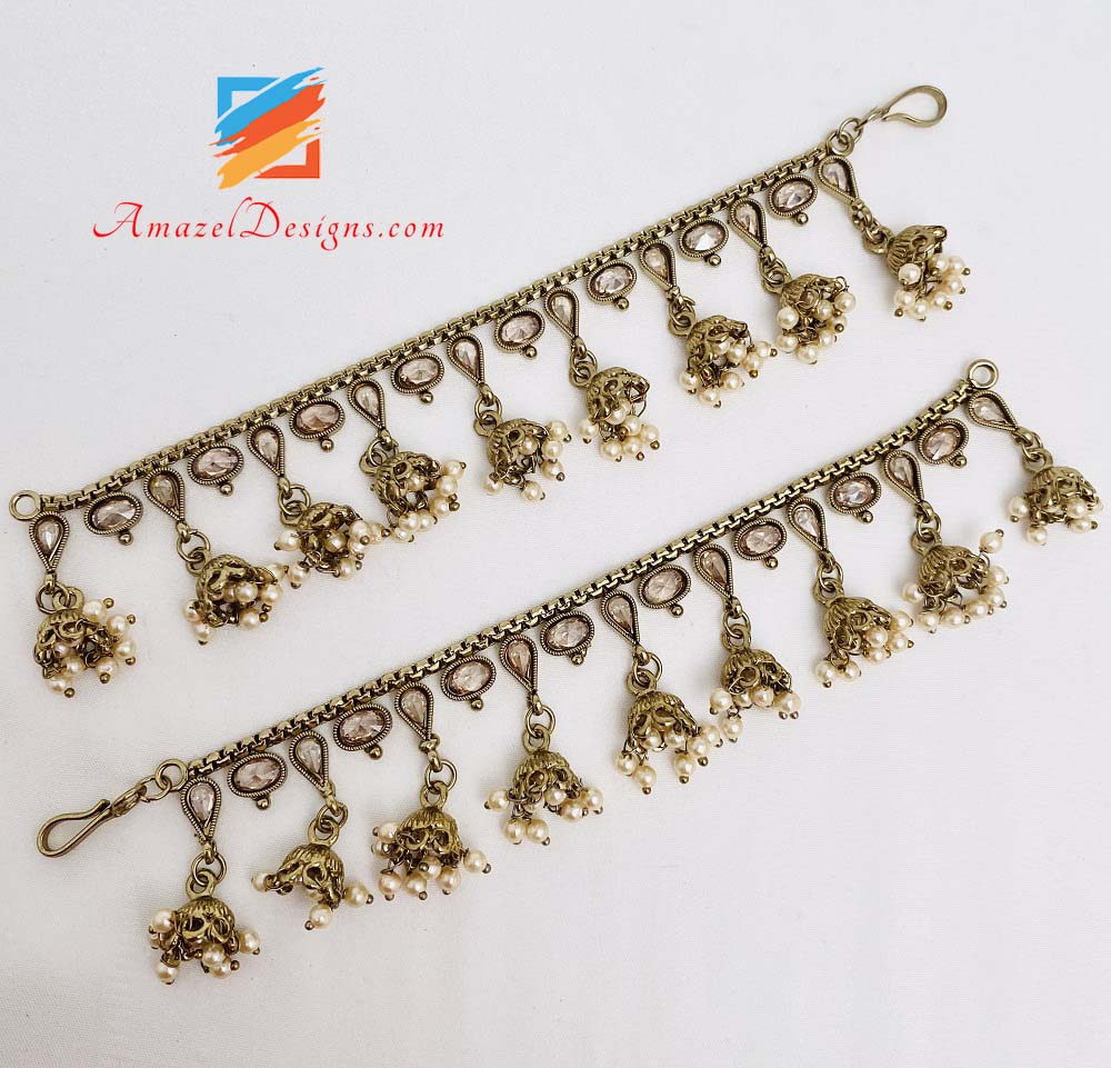 Polki Champagner Sahara mit hängenden Jhumkis