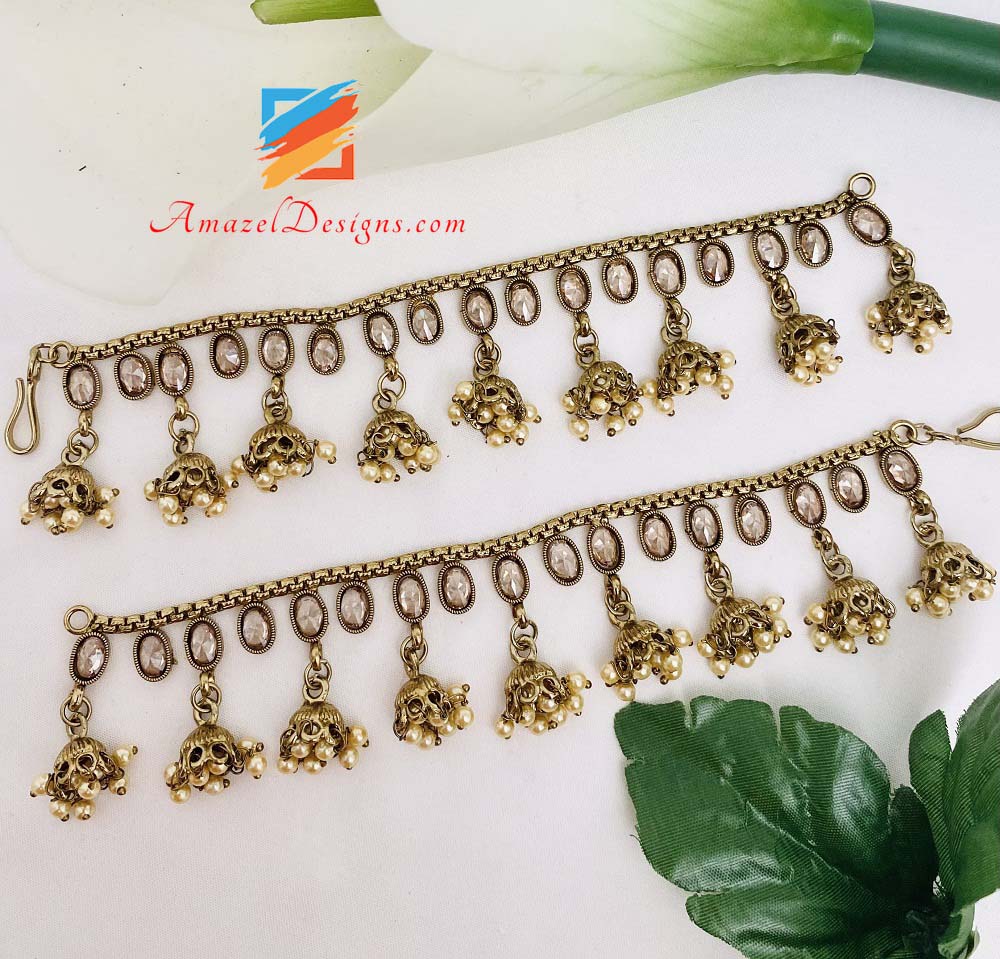 Polki Champagner Sahara mit hängenden Jhumkis