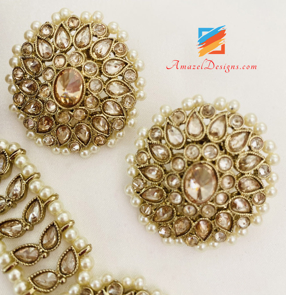 Polki Champagne Studs Tikka Set