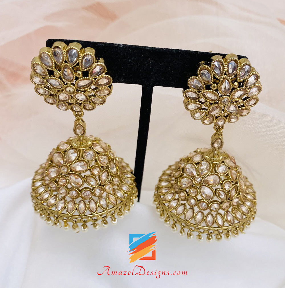 Polki Champagne Umbrella Jhumka Tikka Set