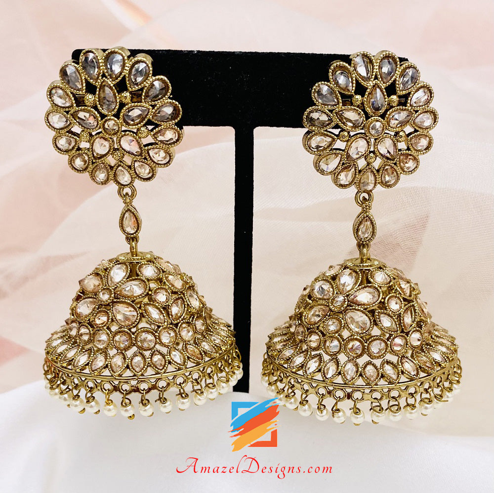 Polki Champagne Umbrella Jhumka Tikka Set