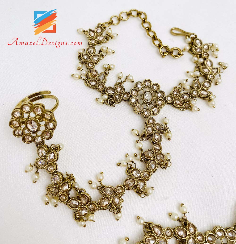 Polki Champagne Pearls Adjustable Hand Piece