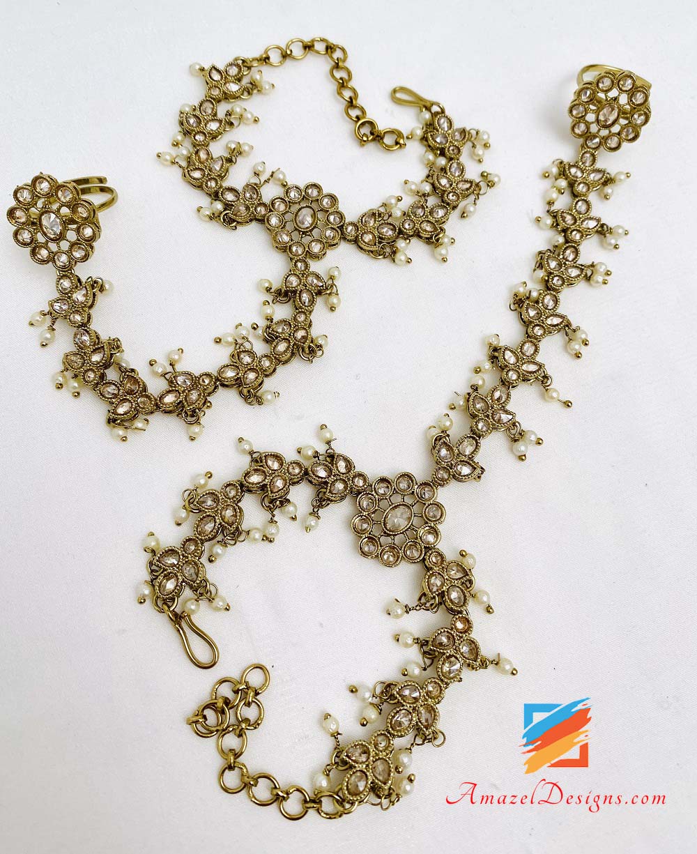 Polki Champagne Pearls Adjustable Hand Piece