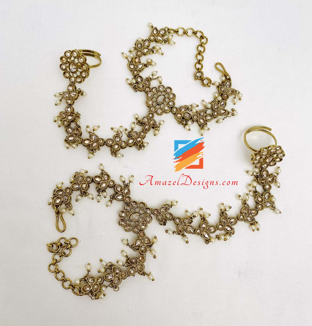 Polki Champagne Pearls Adjustable Hand Piece