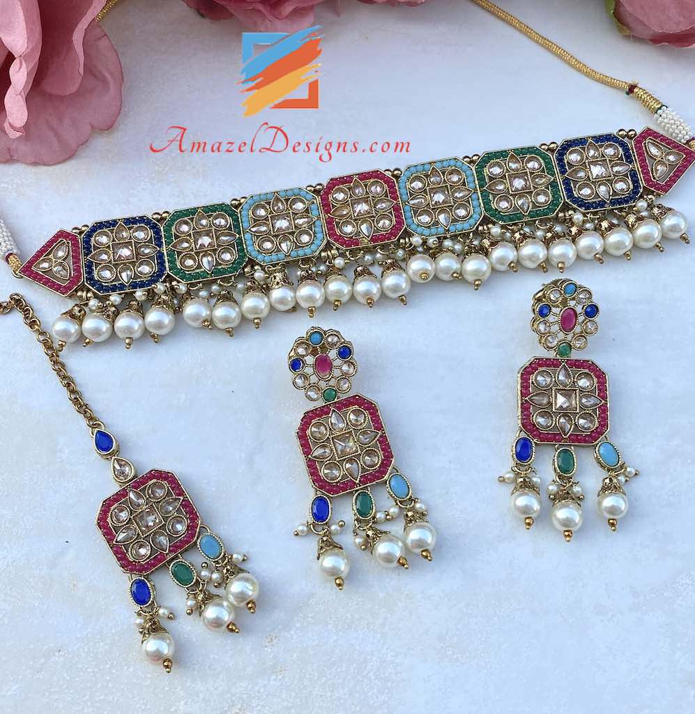 Polki Choker Set Multicoloured