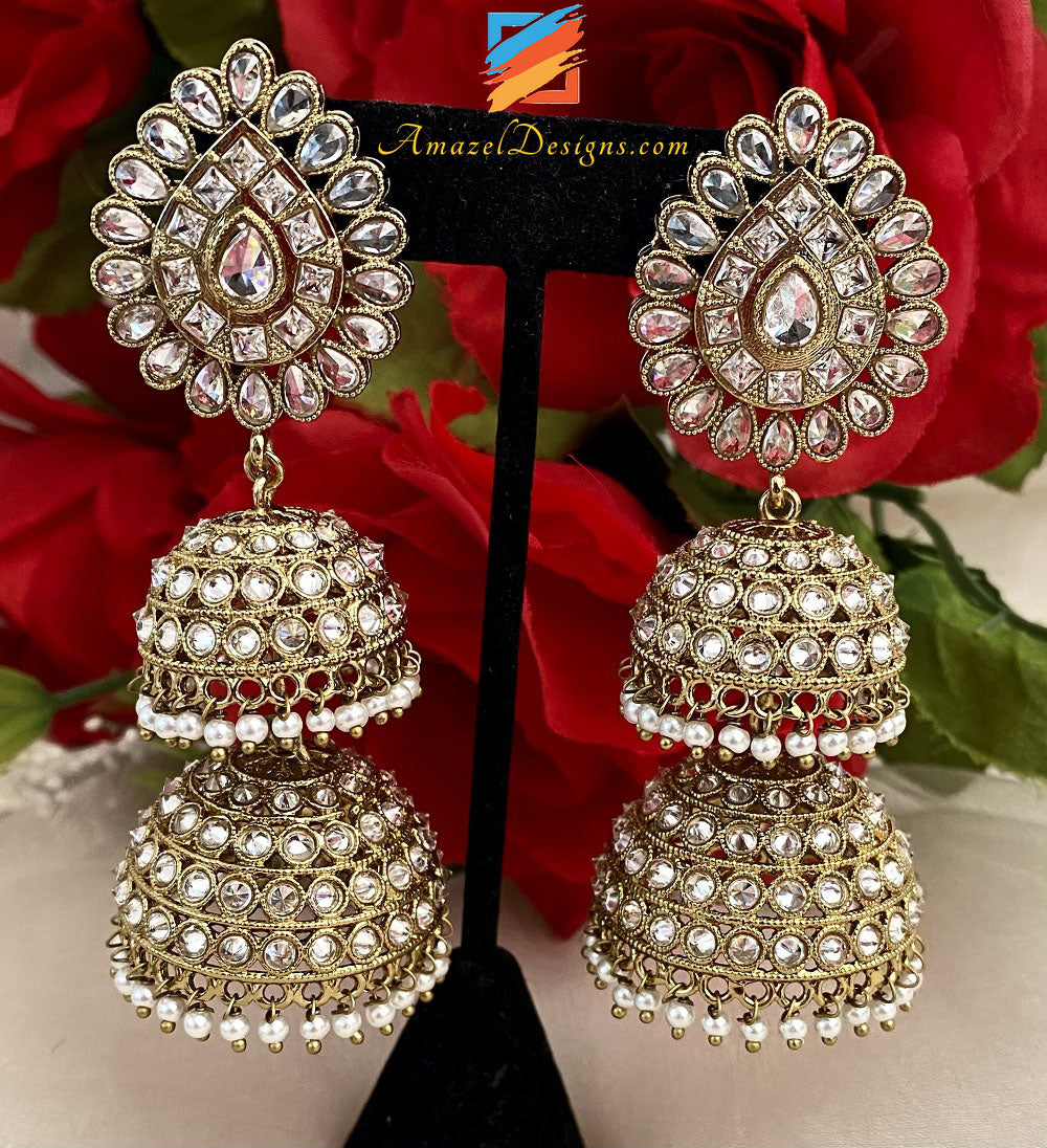 Klare Polki Double Jhumki Ohrringe