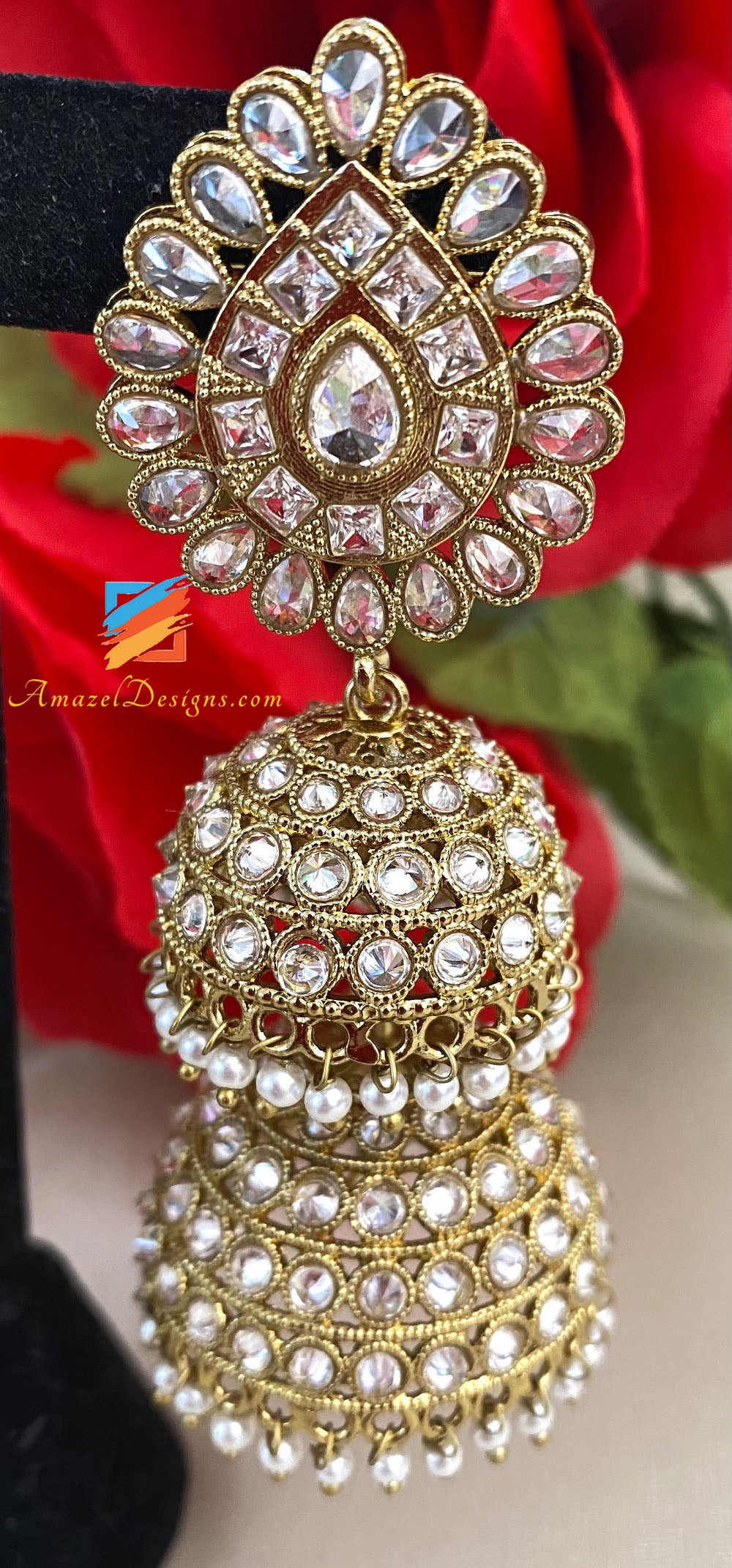 Klare Polki Double Jhumki Ohrringe