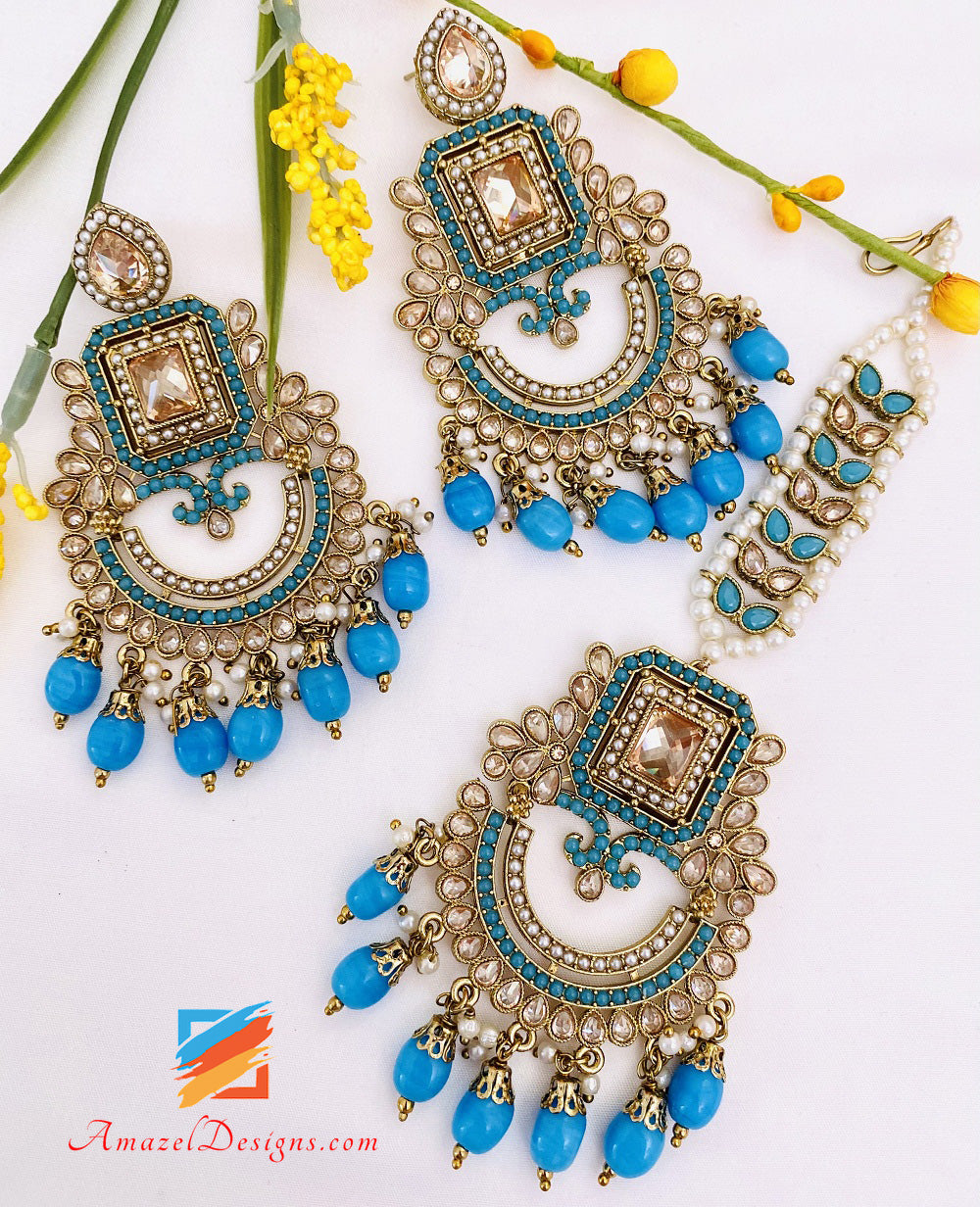 Orecchini Polki Feroozi Set Tikka