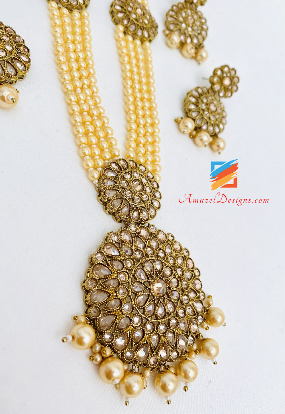 Polki oro lungo Mala Rani Haar orecchini Tikka Set