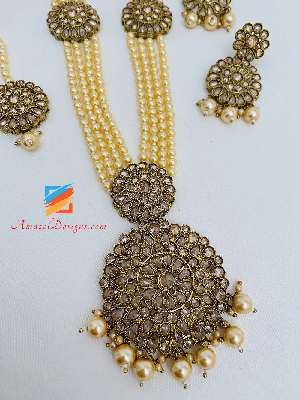 Polki oro lungo Mala Rani Haar orecchini Tikka Set