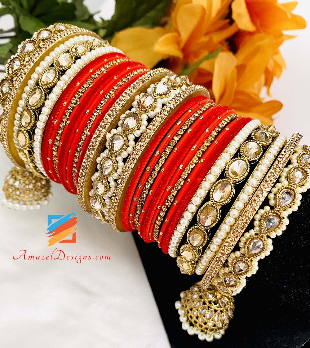Set di braccialetti da sposa/non da sposa Polki Jhumki