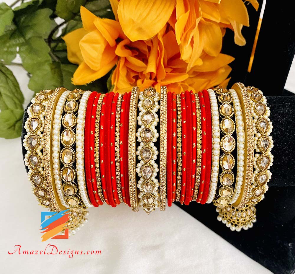 Set di braccialetti da sposa/non da sposa Polki Jhumki