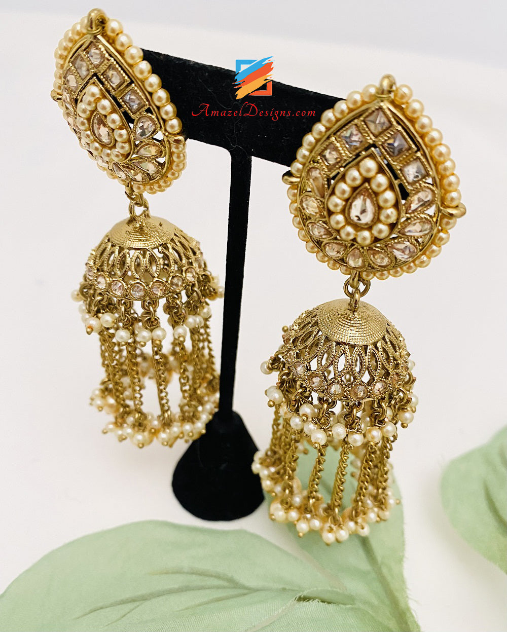 Orecchini Polki Jhumki con nappe a catena pendenti con perline