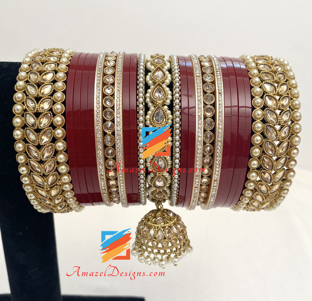 Polki Jhumki Jadau Perlen Armreifen Churra