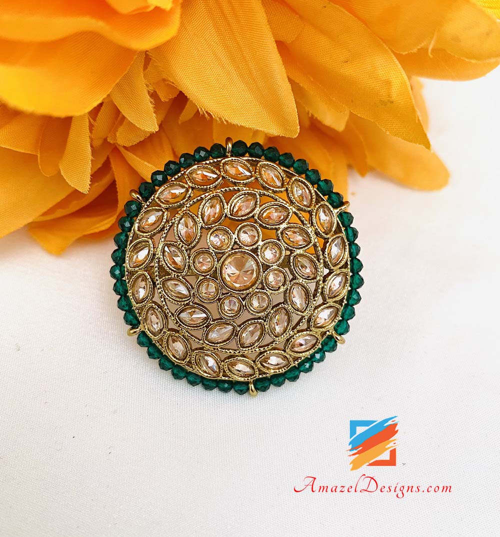 Polki Large Green (Emerald) Adjustable Ring