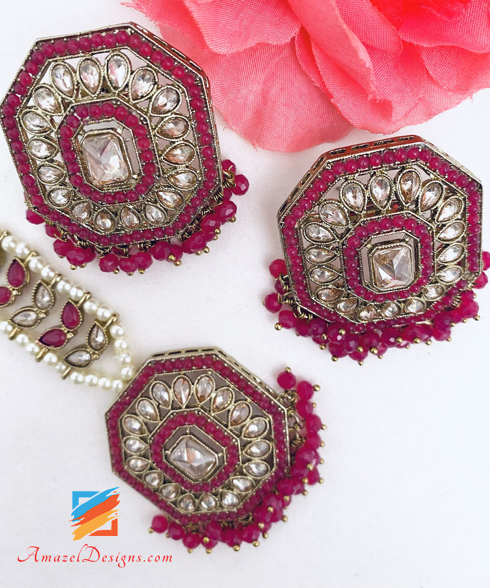 Leichtes Tikka-Set mit Ohrsteckern in Pink und Magenta von Polki