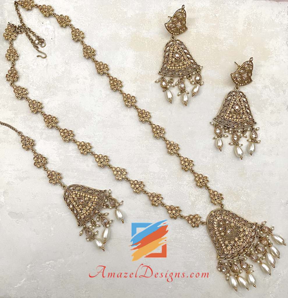 Polki Long Haar Ohrringe Tikka Set