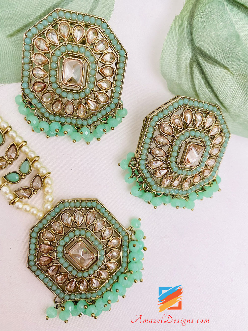 Polki Mint Leichte Ohrstecker Tikka-Set