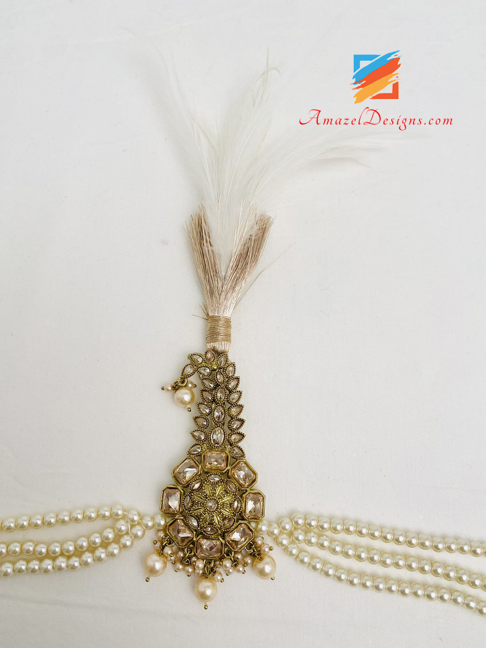 Polki Monalisa White Kalgi Pearl Layers
