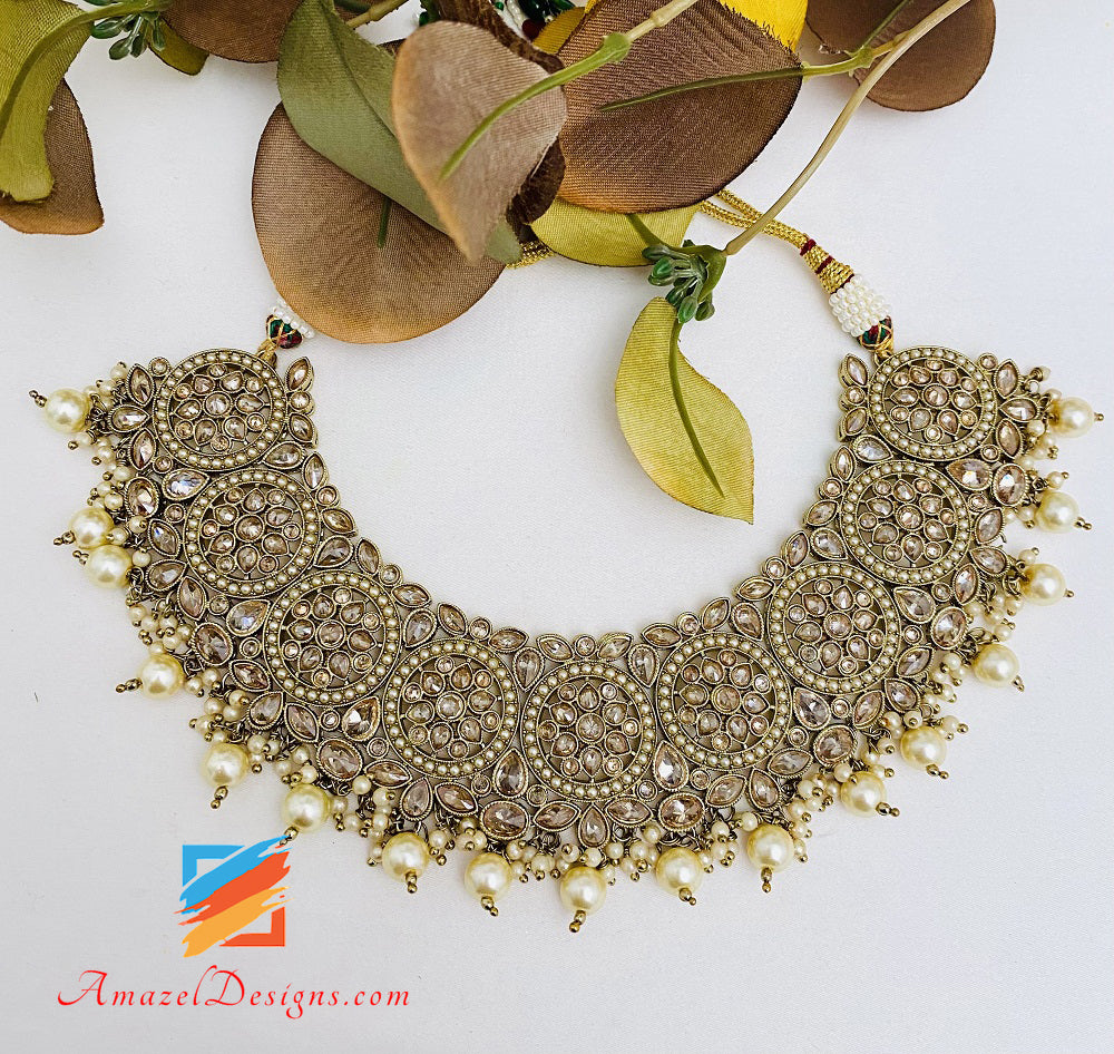 Polki Necklace Jhumki Earrings Tikka Set