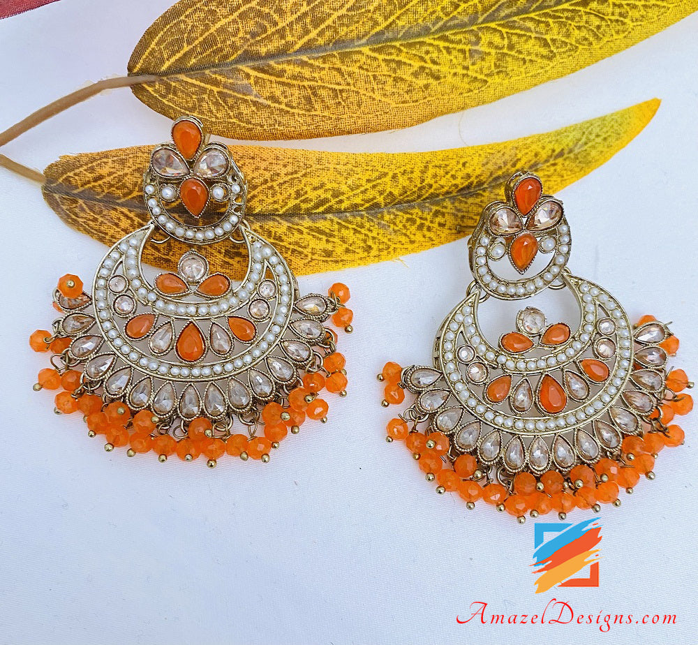 Polki Arancione 🍊 Collana Girocollo Orecchini Tikka Set
