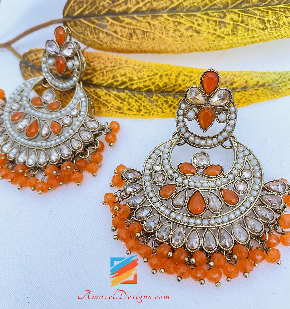 Polki Arancione 🍊 Collana Girocollo Orecchini Tikka Set