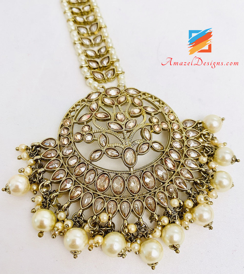 Polki Oversized Champagne Earrings Tikka Set