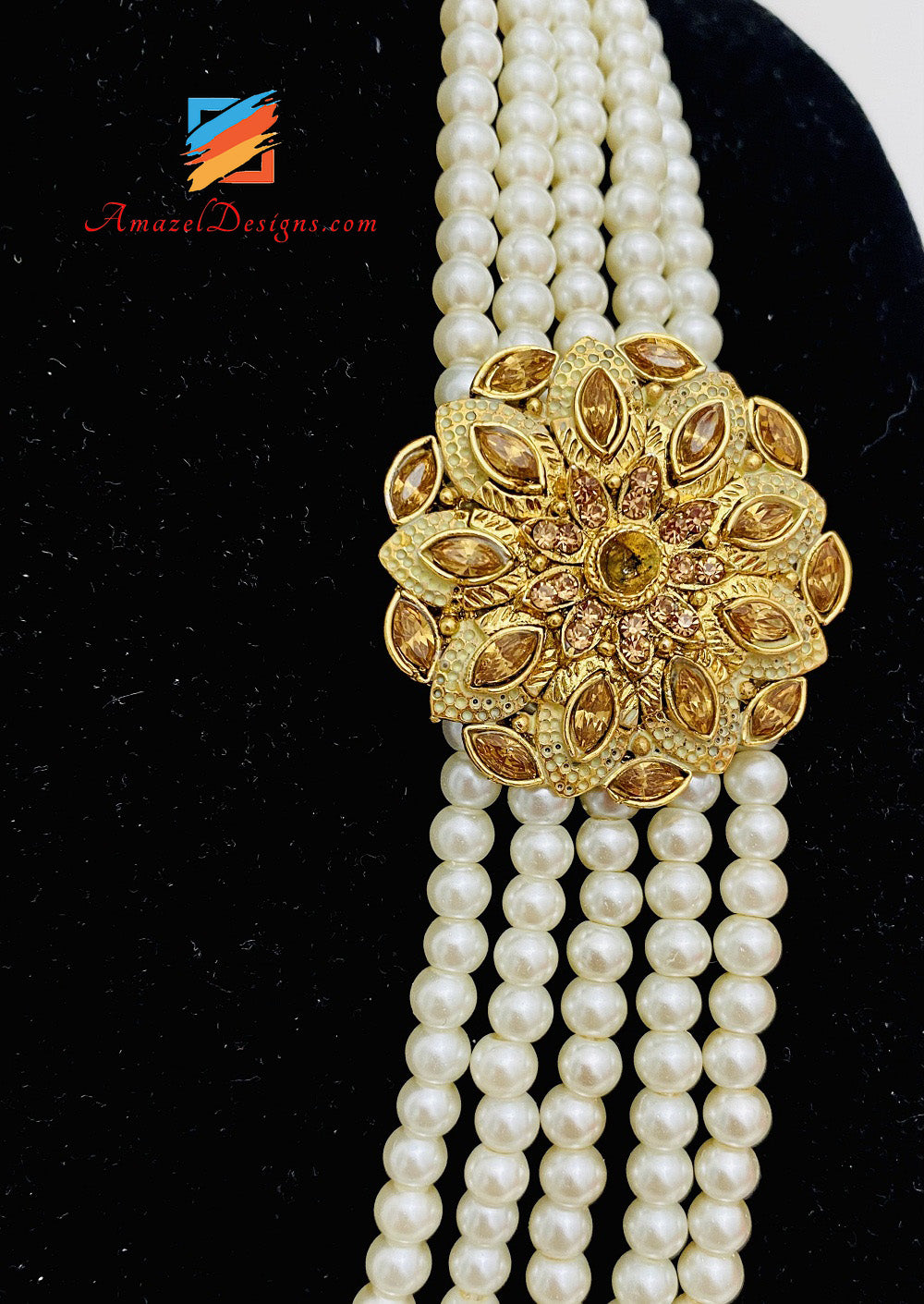 Set Kalgi E Mala Dipinti Polki Perle Rosse