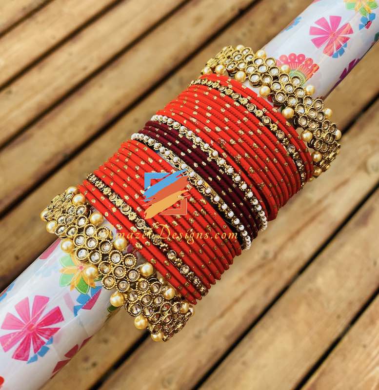 Polki Red Bangle Set Amazel Designs