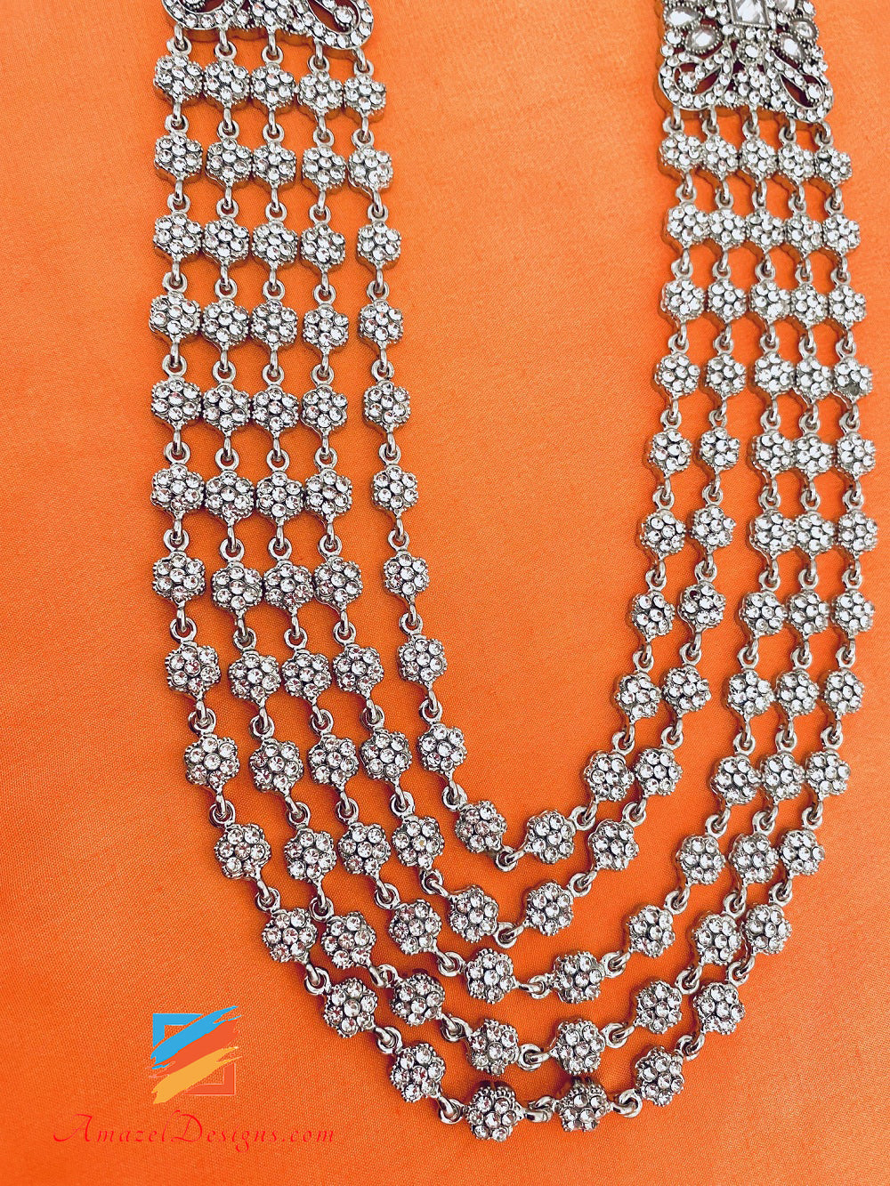 Polki Silver Stones Orecchini Rani Haar Set Tikka