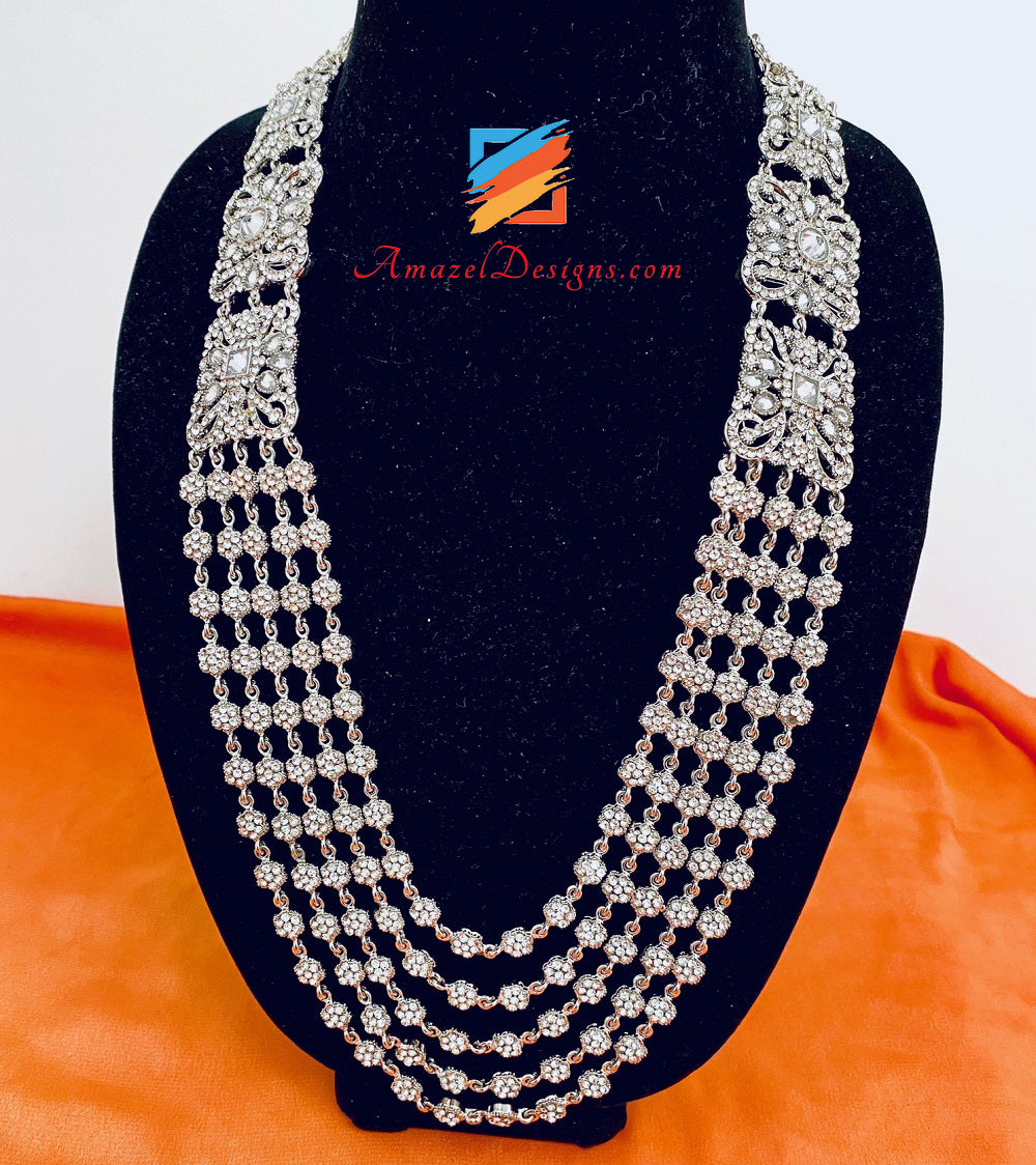 Polki Silver Stones Orecchini Rani Haar Set Tikka