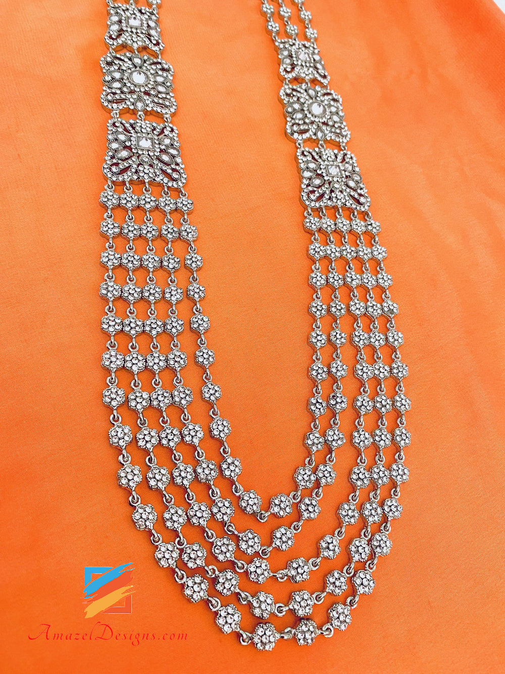 Polki Silver Stones Orecchini Rani Haar Set Tikka