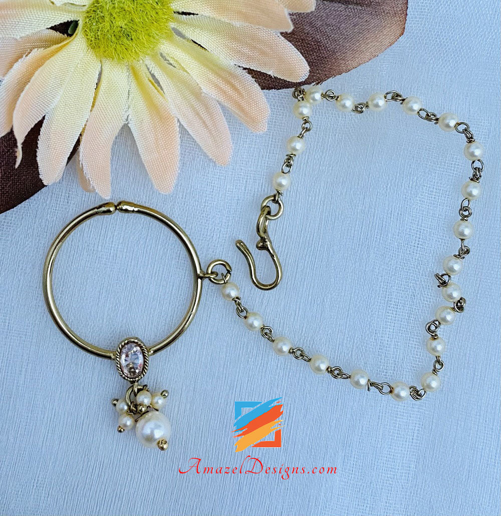 Polki Small Nath mit Perlen und Kette