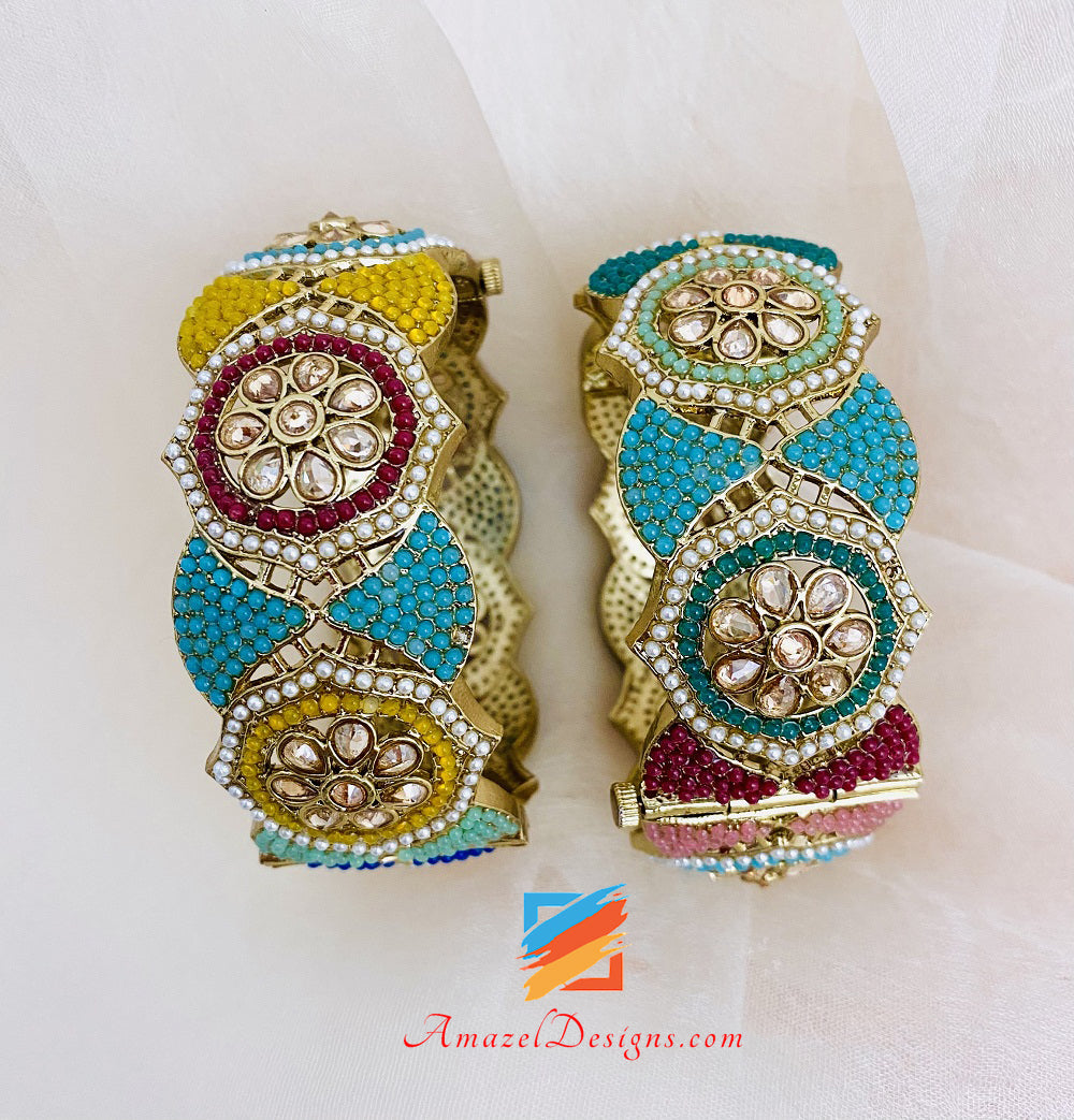 Polki Stone Jadau Mehrfarbige, zu öffnende Statement-Kadas