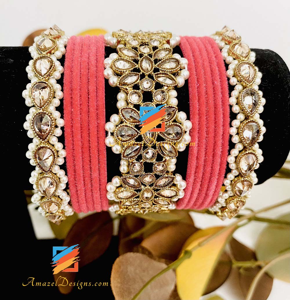 Set di braccialetti da sposa / non da sposa Kada a fiori spessi Polki