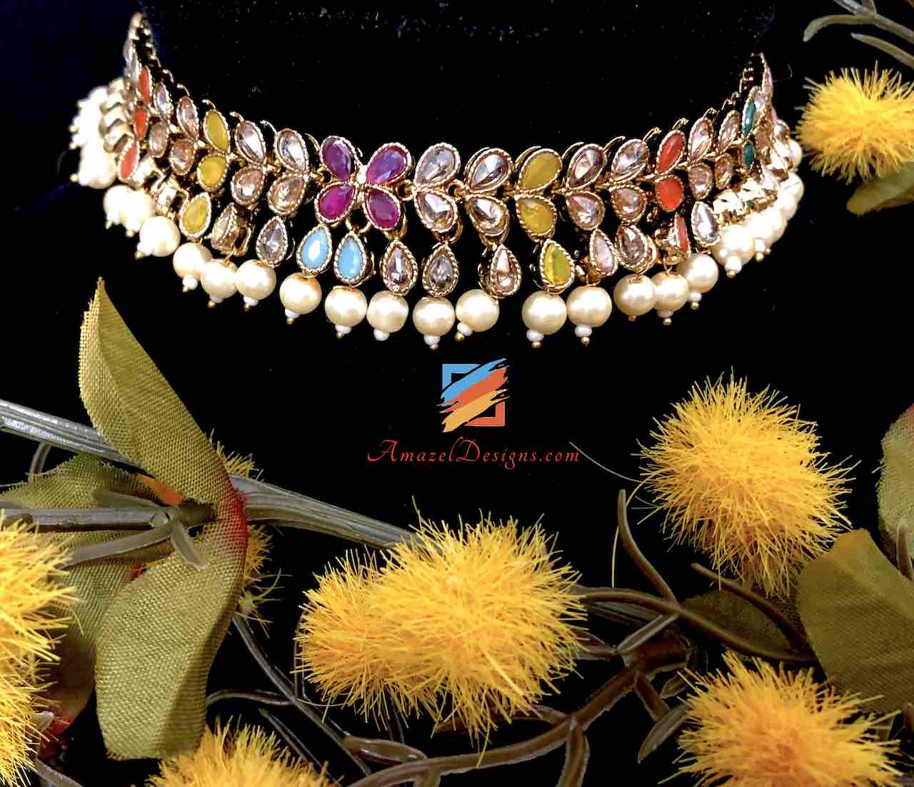 Polki Multicoloured Choker Necklace